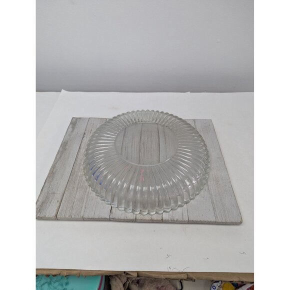 Vintage Round Server Bowl Platter Clear Ribbed Heavy Duty - Picture 3 of 4